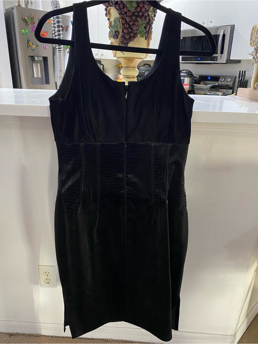 Guess Black Textured Leather Sheath Dress
